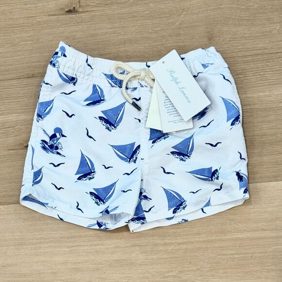 NWT* Polo Ralph Lauren Swim Trunks in White & Blue - Toddler 12 Months - Picture 2 of 7